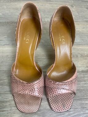 Gucci Pink Python D'Orsay Peep Toe Heels Size 9B Made in Italy